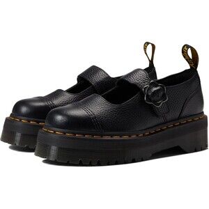 Dr Martens Women Addina Flower Buckle Mary Jane Leather Platform Sandal BLACK 10